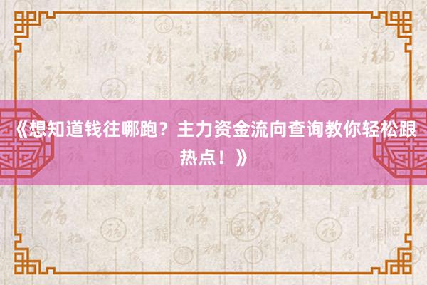 《想知道钱往哪跑？主力资金流向查询教你轻松跟热点！》