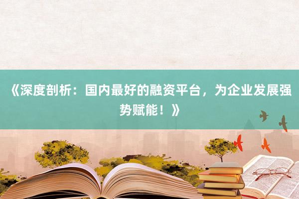 《深度剖析：国内最好的融资平台，为企业发展强势赋能！》
