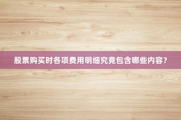 股票购买时各项费用明细究竟包含哪些内容？
