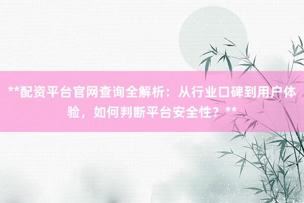 **配资平台官网查询全解析：从行业口碑到用户体验，如何判断平台安全性？**