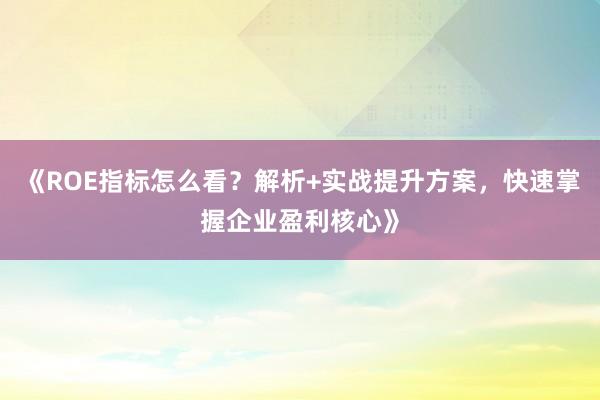 《ROE指标怎么看？解析+实战提升方案，快速掌握企业盈利核心》